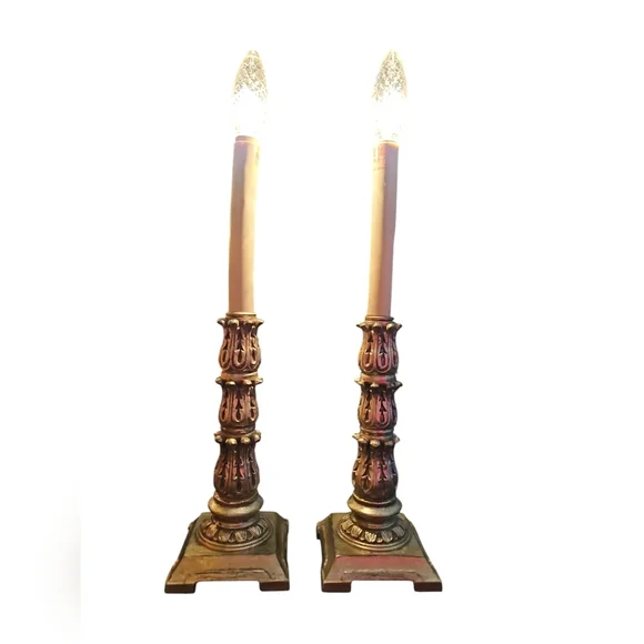 Pair of Gold Candlestick Lamps - Picture 2 of 7